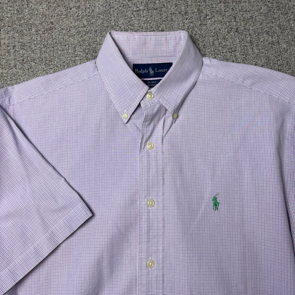 Ralph Lauren Button Down Shirt Mens S Purple Blake Short Sleeve Micro Check